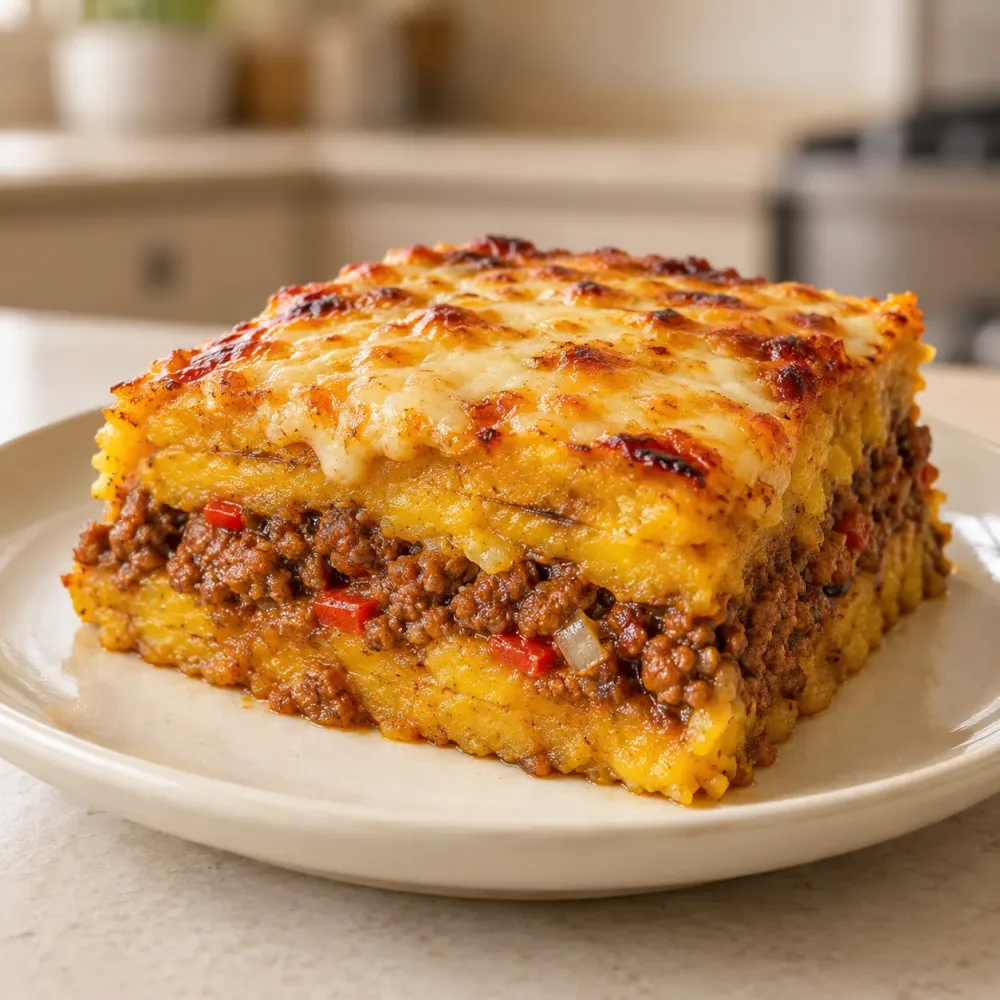 Lasaña de carne gratinada